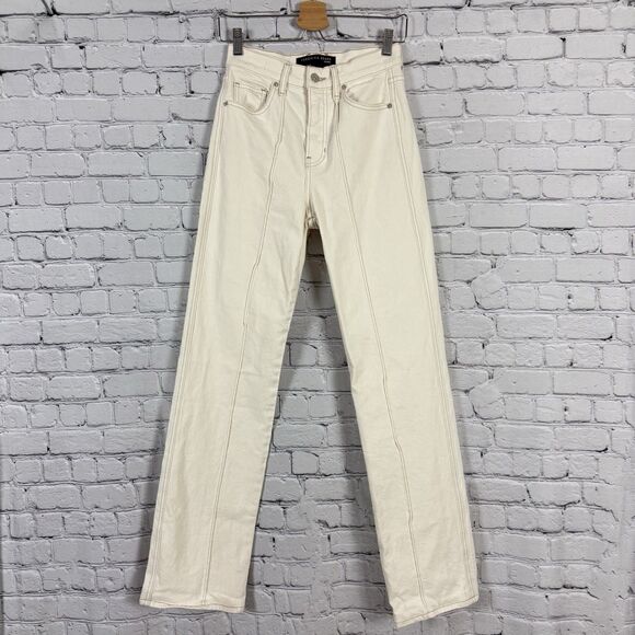 Veronica Beard Womens Dylan Pintuck High Rise Full Length Straight Jeans Ecru 26 - Picture 2 of 11